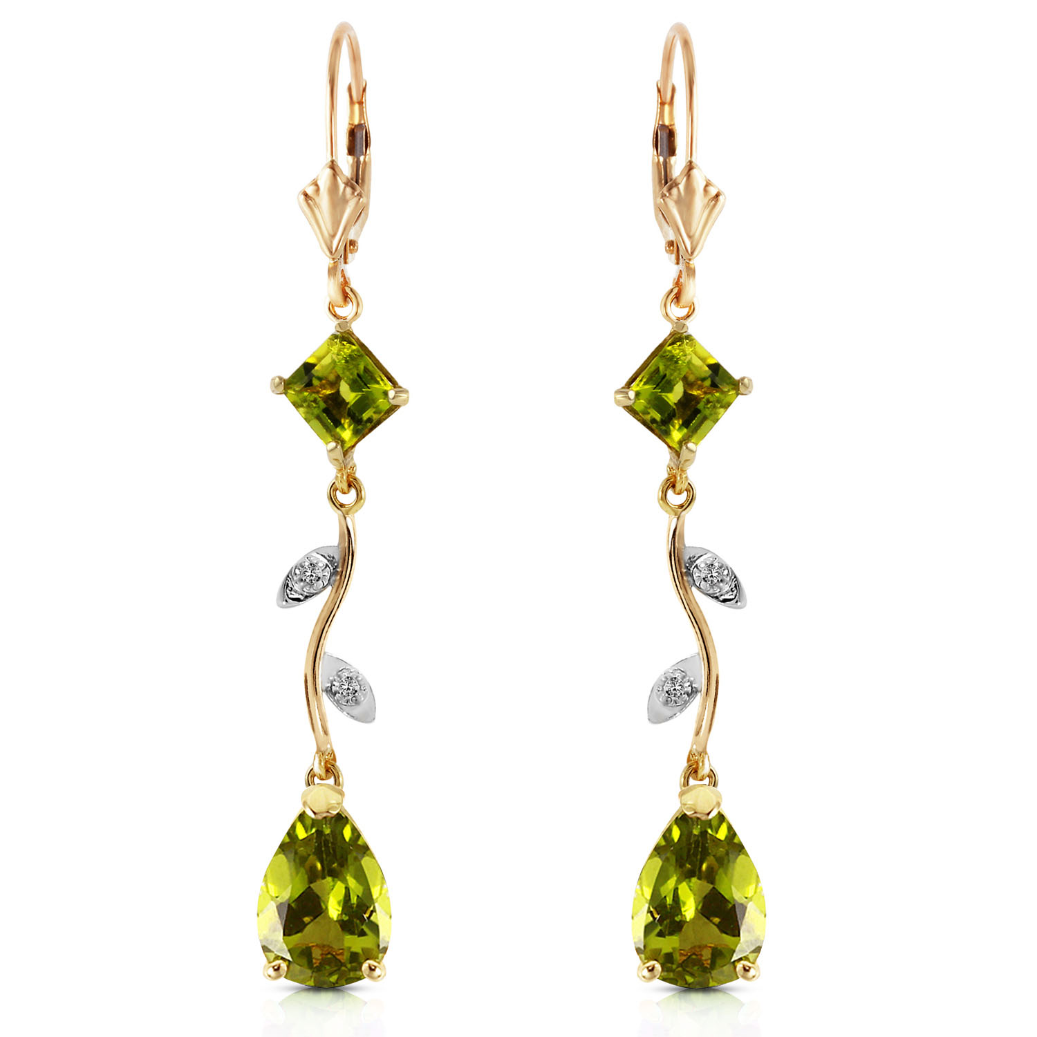 14k Gold Chandeliers Earring W Diamonds Peridots Yellow Gold 1986$